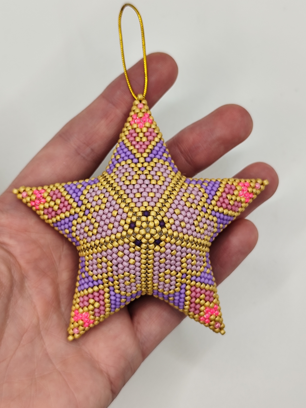Handmade Beaded Star in Pink, Purple & Gold